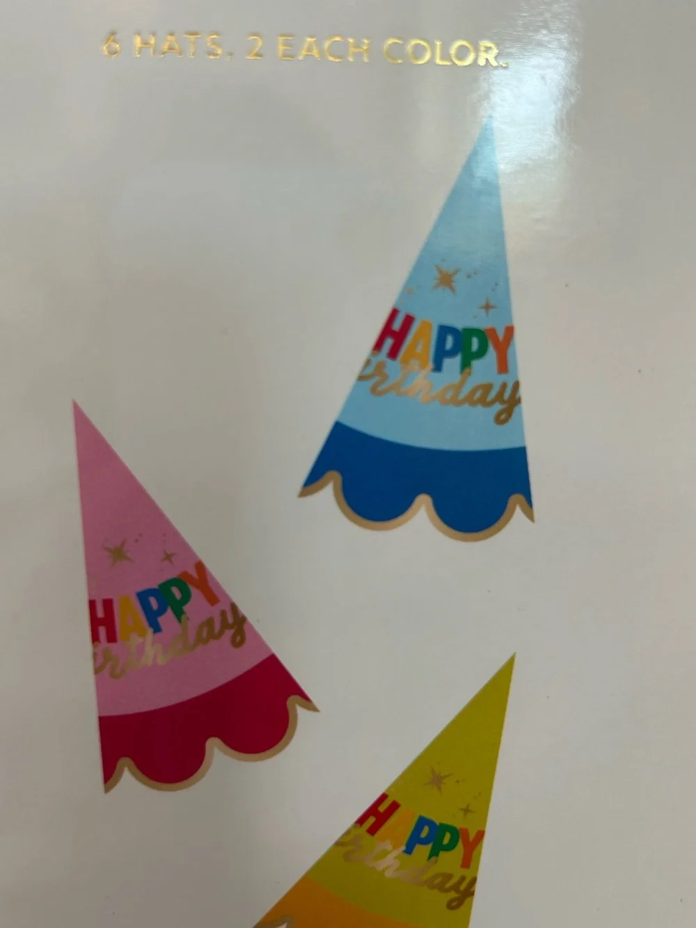 “New” Party Partners Birthday Party Hats with Gold Foil Accents (set of 6)